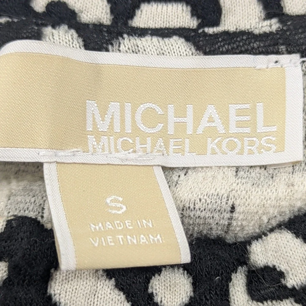 Michael Kors Knit LS Top Small Black Cream Leopard Print Chic Workwear Capsule